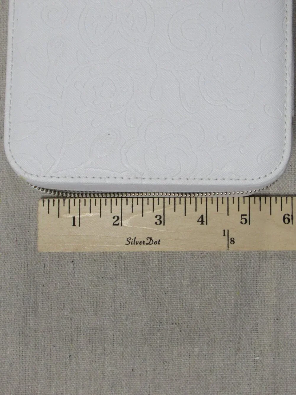 Pandora White Travel Jewelry Box Embossed Floral Gold Zipper Gray Velvet Lining